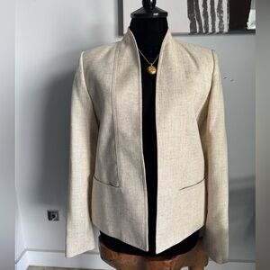 Vintage Sasson Cream Ivory Linen Flax Canvas Style Tailored Chic Blazer Jacket 4